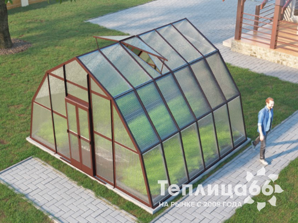 Теплица Рада Иткуль из поликарбоната, 4,5х4 метра, коричневая